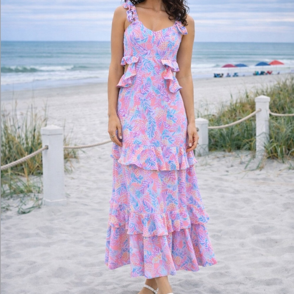 NEW SIMPLY SOUTHERN PINEAPPLE RUFFLE DRESS - MAXI - Picture 2 of 8